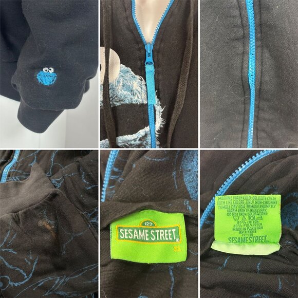 Sesame Street Cookie Monster Sweatshirt Reversible Black Blue Unisex XL Hoodie - Picture 11 of 11